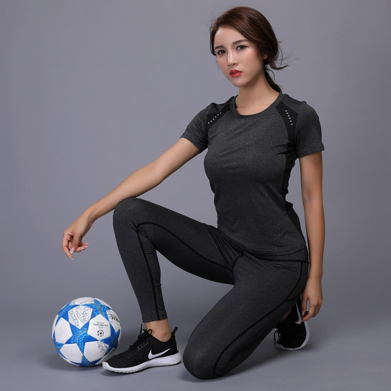 Sexy Yoga Set sports wear for women gym TShirt + Pants Breathable Gym Workout Clothes Compressed Yoga Leggings Sport Suit — shop and try on with AI characters
