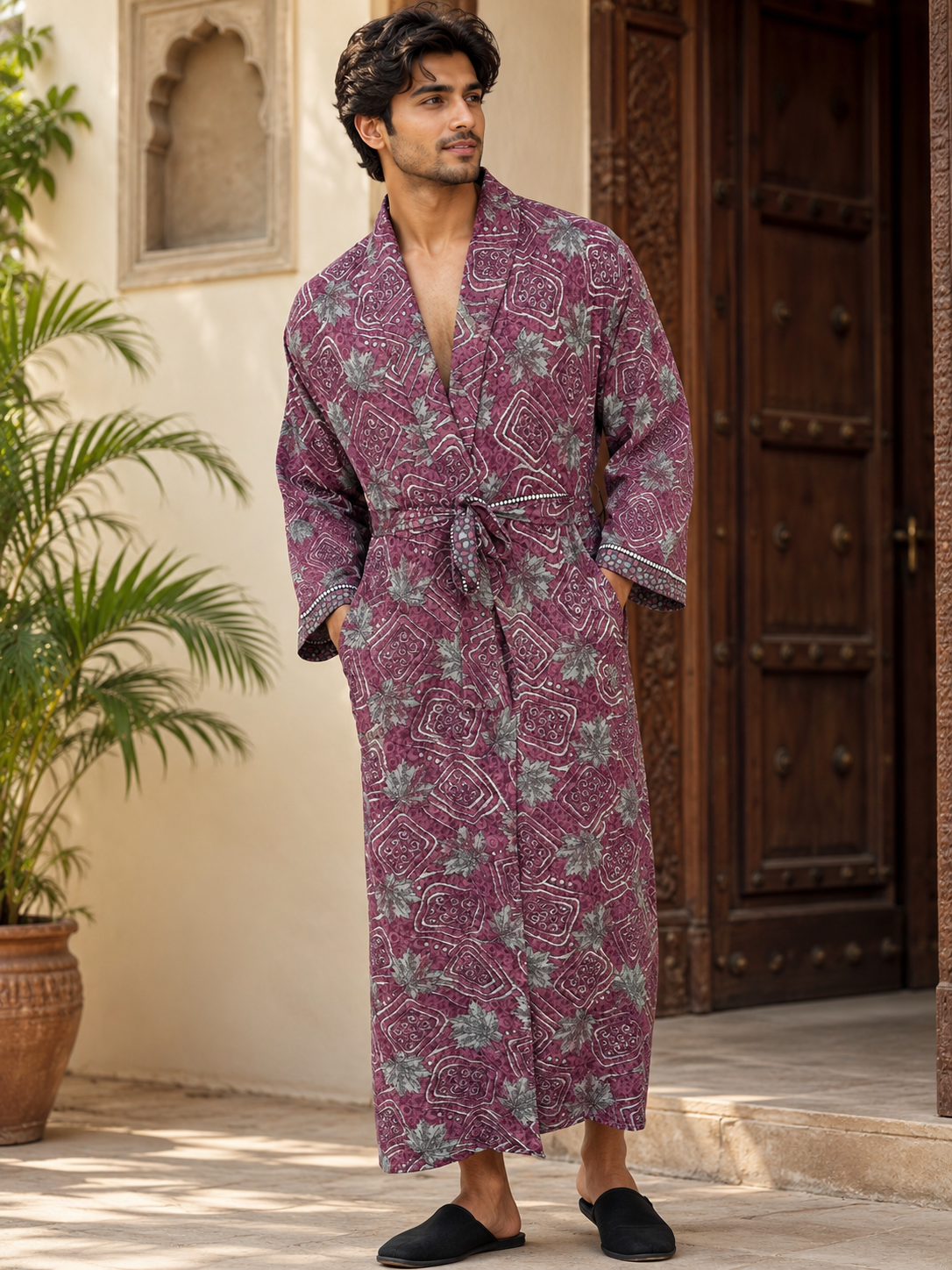 Silky Soft Mens Kimono Robe | Masculine Elegant Classic Sustainable Vintage House Robe gift, Timeless Comfy Lounge Beach Cover Up, Nightwear — shop and try on with AI characters