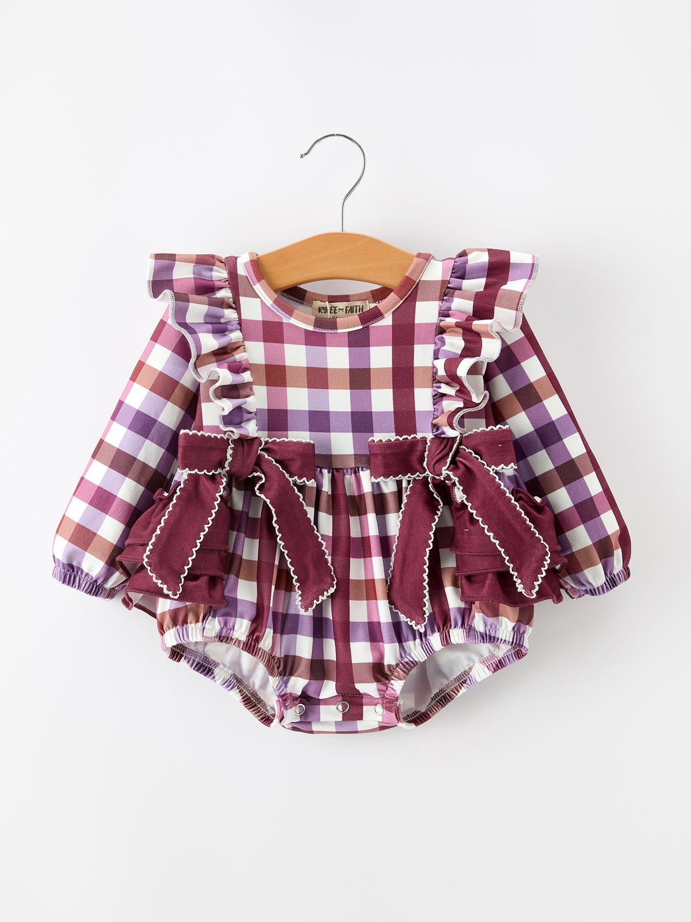 Fall Plaid Bow Ruffle Girls Bubble Romper — shop and try on with AI characters