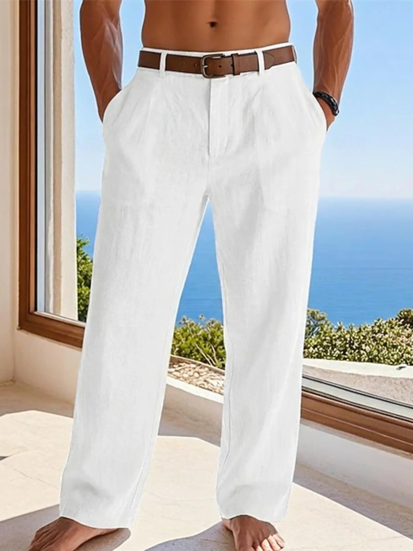 New Men's Formal Linen Summer Pants Straight Tube Solid Color — shop and try on with AI characters