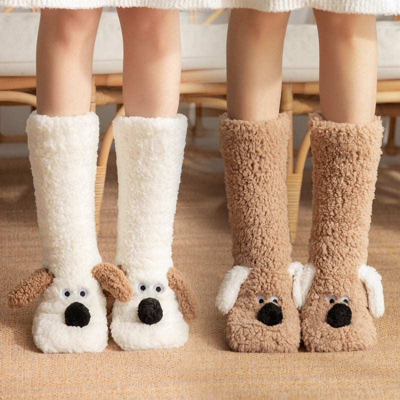 Cute Cartoon Dog Floor Socks Winter Warm Non-slip Plush Socks — shop and try on with AI characters