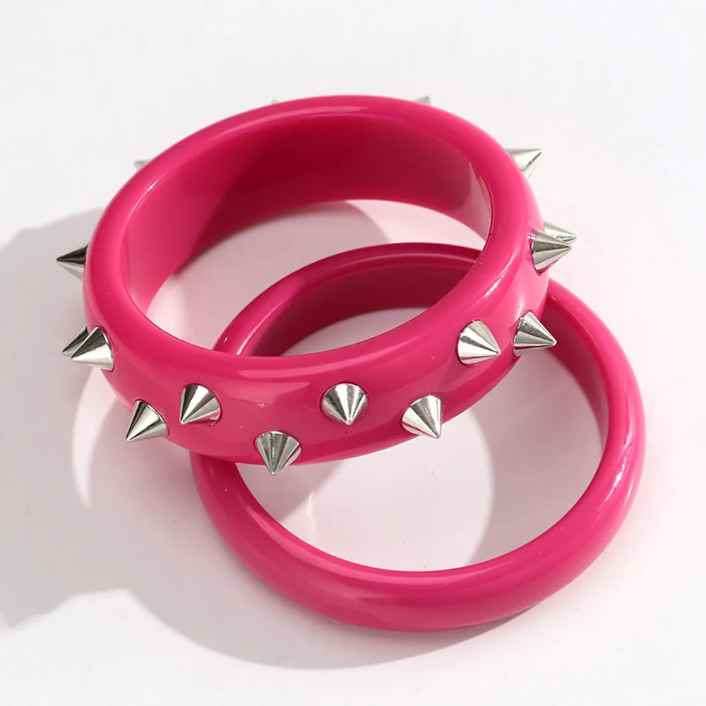Fashion Pink Acrylic Rivets Round Bangle Bracelets for Women Novelty Geometric Chunky Cuff Bangles Y2K Jewelry Gifts Accessory — shop and try on with AI characters