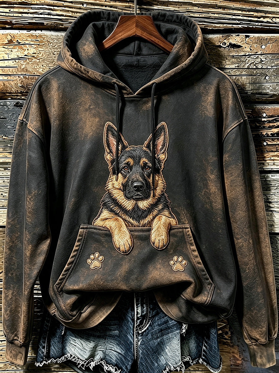 Women's Cute Peeking German Shepherd & Paws Print Cozy Hoodie — shop and try on with AI characters