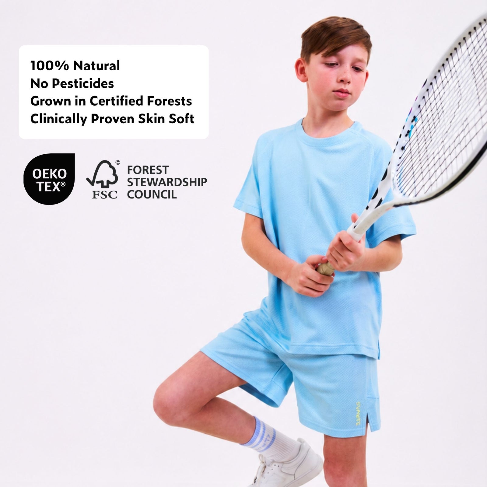 Plant-Based Boys' Sports Set: Blue Shorts & T-Shirt — shop and try on with AI characters