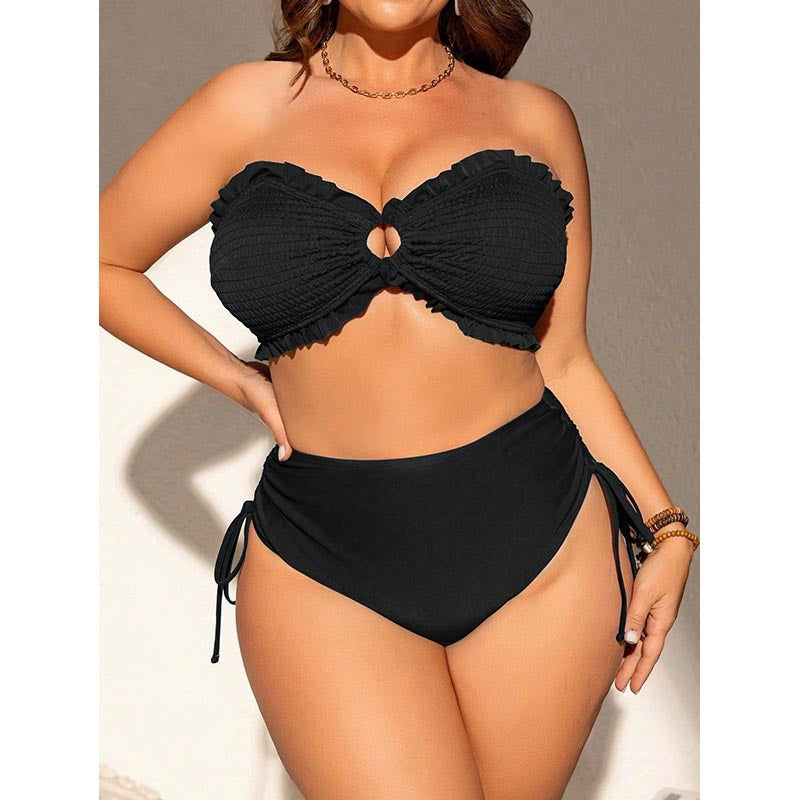Solid color camisole gathers plus size swimsuit — shop and try on with AI characters