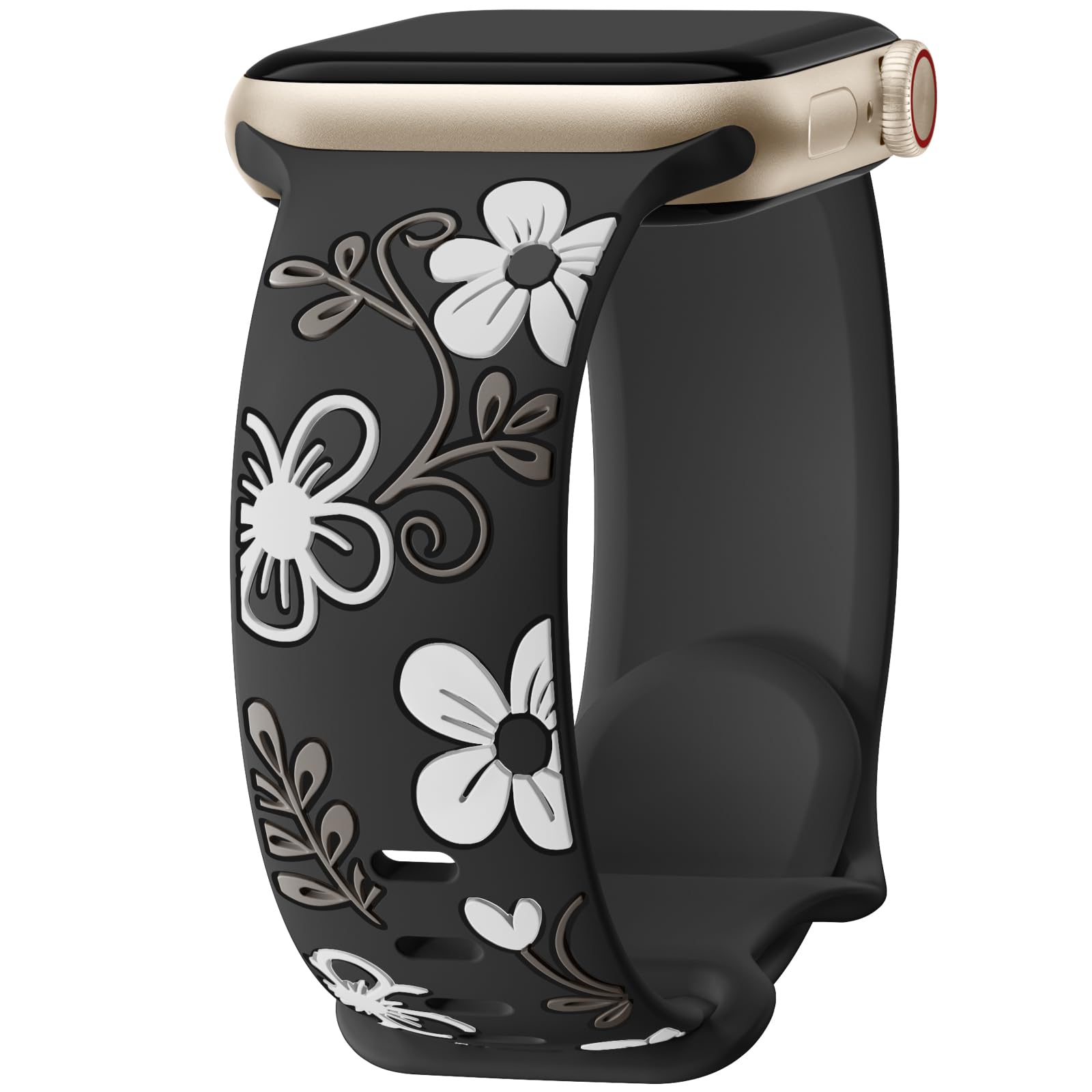 Witzon Floral Band Compatible with Apple Watch Bands For Women 40mm 41mm 38mm 42mm 44mm 45mm 46mm 49mm, Engraved Cute Flower Silicone Dressy Strap — shop and try on with AI characters