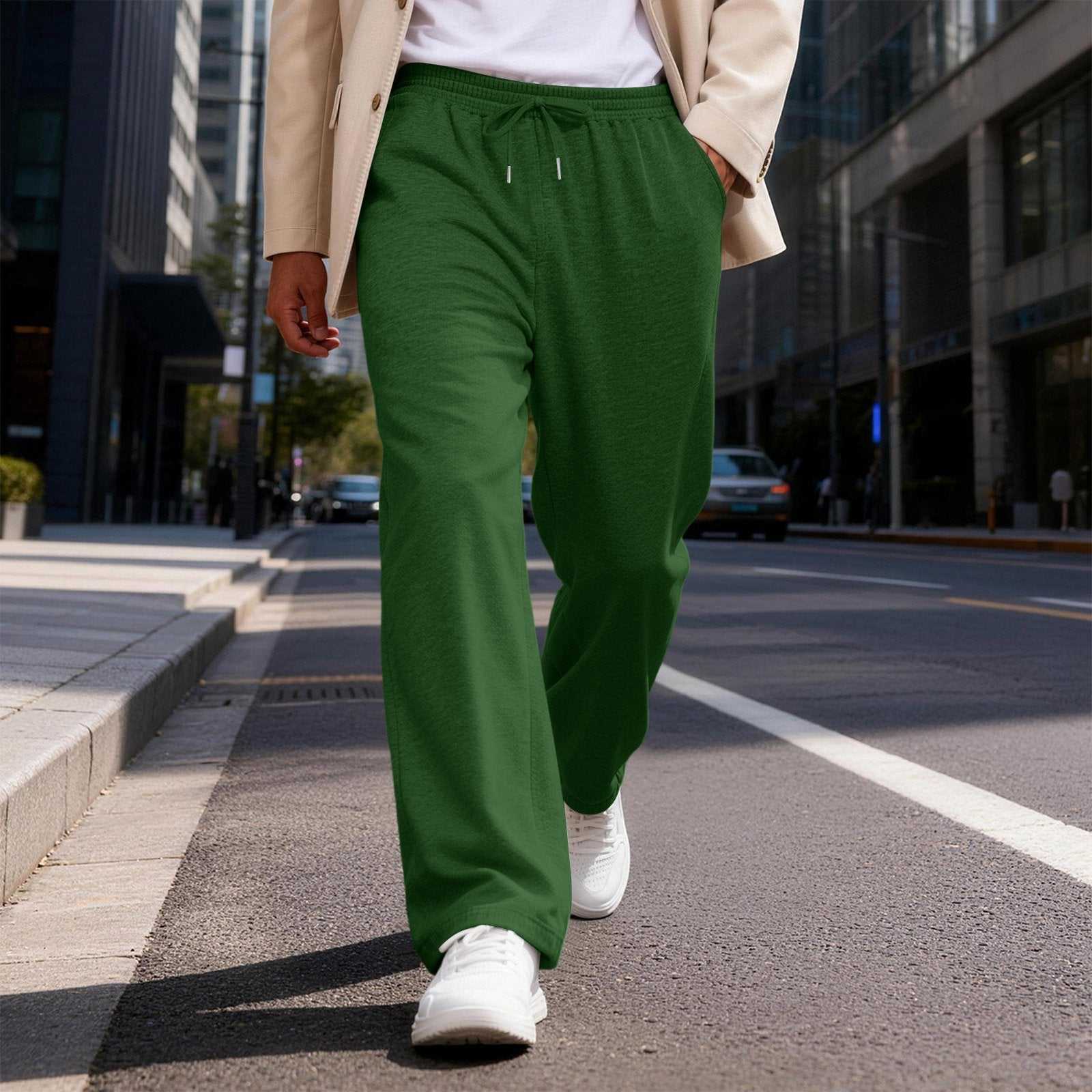 Mens Solid-Color Drawstring Straight-Leg Sweatpants — shop and try on with AI characters