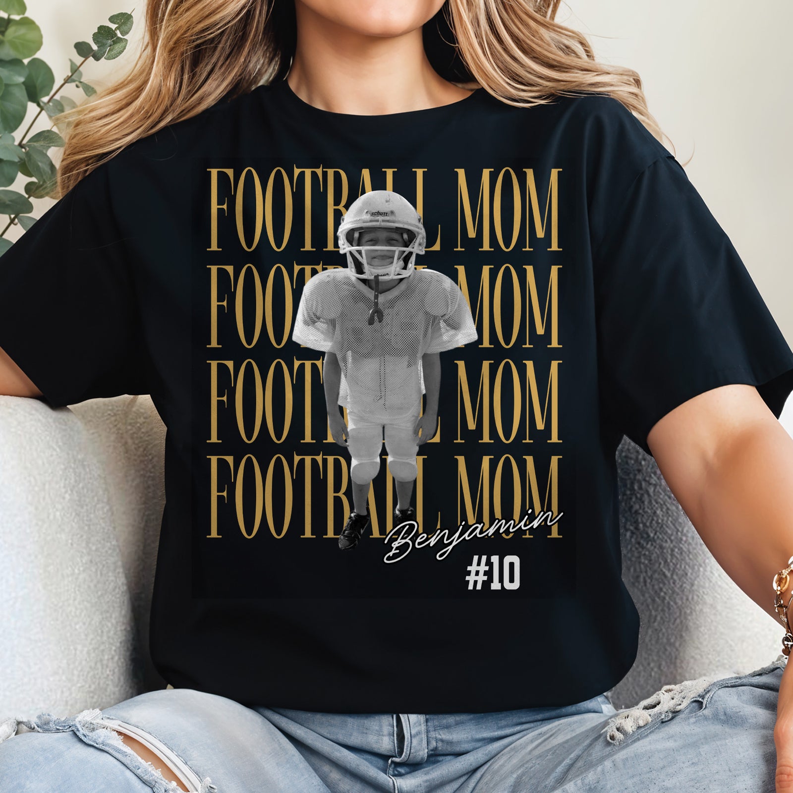 Football Mom Custom Photo T-shirt With Football Player Design - Personalized Custom Unisex T-shirt, Hoodie - FAM1104_BBAS — shop and try on with AI characters