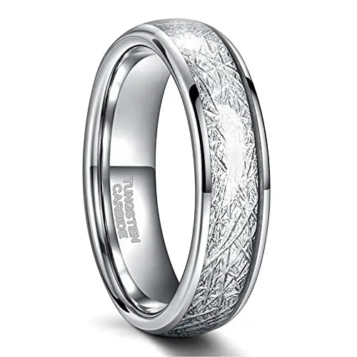 OAHLAN 4/6/8mm Fadeless Tungsten Carbide Rings Men Women Dome Polished Meteorite Inlay Ring Wedding Bands Fashion Jewelry — shop and try on with AI characters