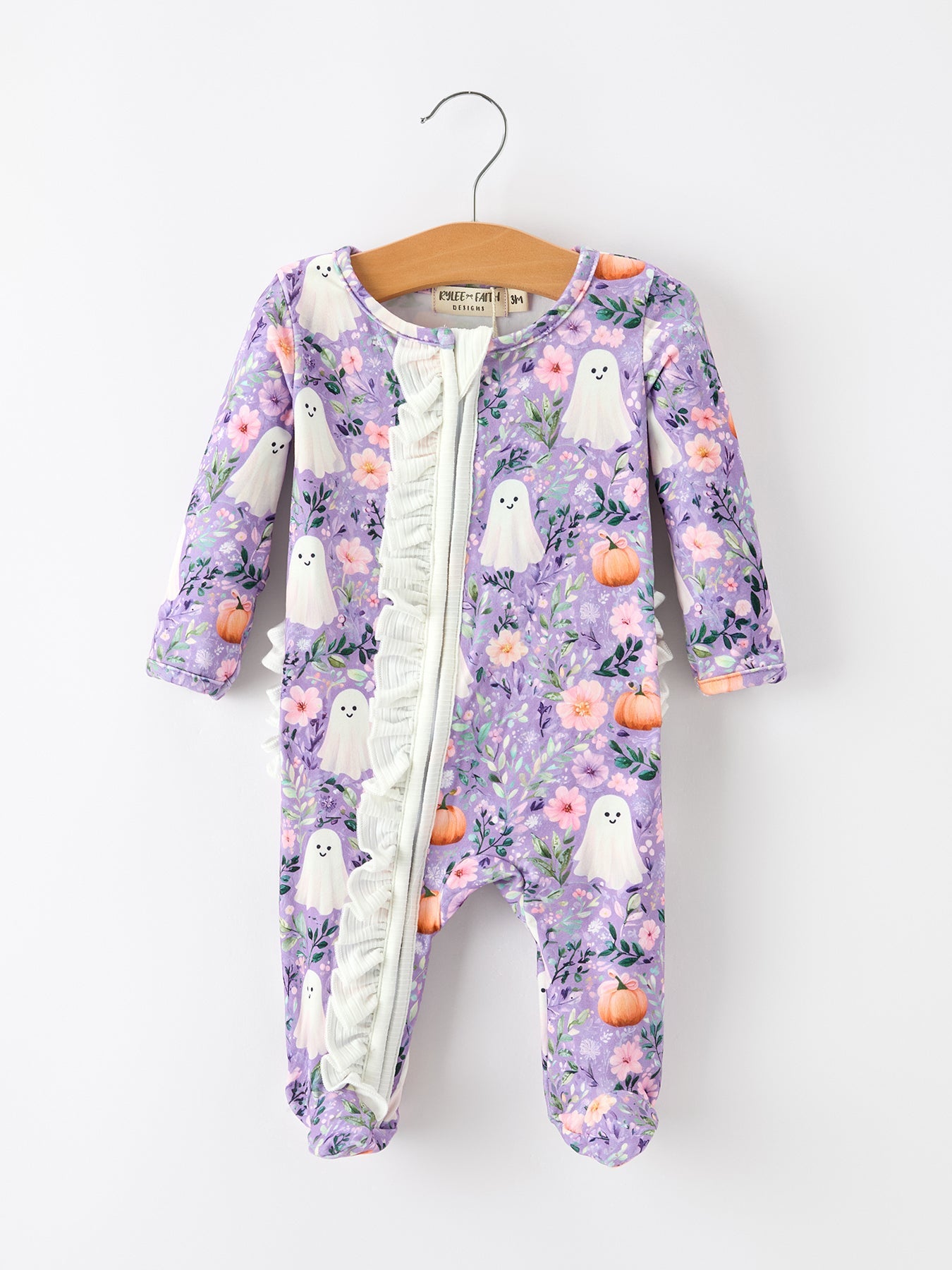 Halloween Ghost Pumpkin Girls Romper Ruffle Zipper — shop and try on with AI characters