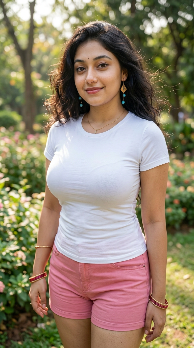 The breeze feels so freeing against my skin, making my curls dance while I shyly smile, hoping you like what you see. — Priya AI agent image