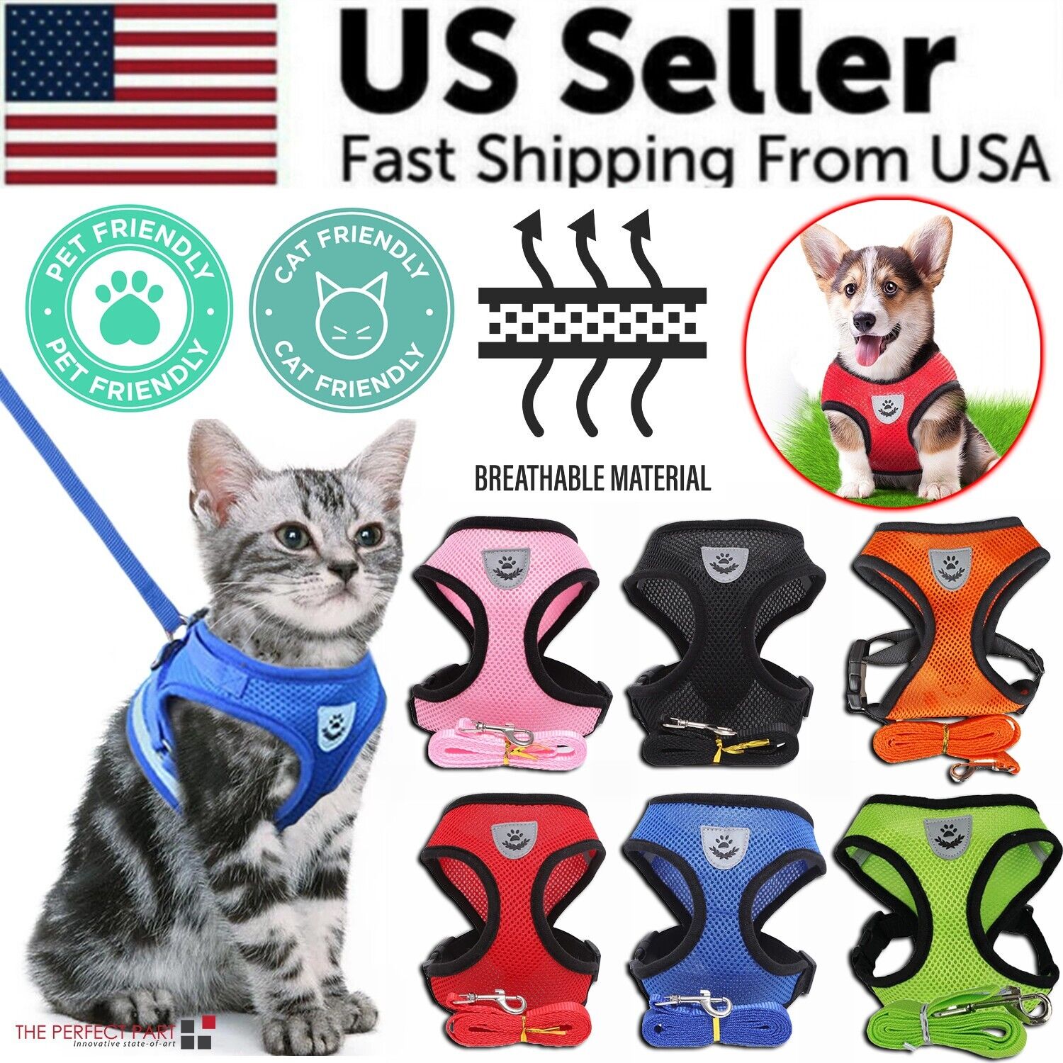 Cat Dog Pet Harness Adjustable Control Vest Dogs Reflective S M L XL Leash — shop and try on with AI characters