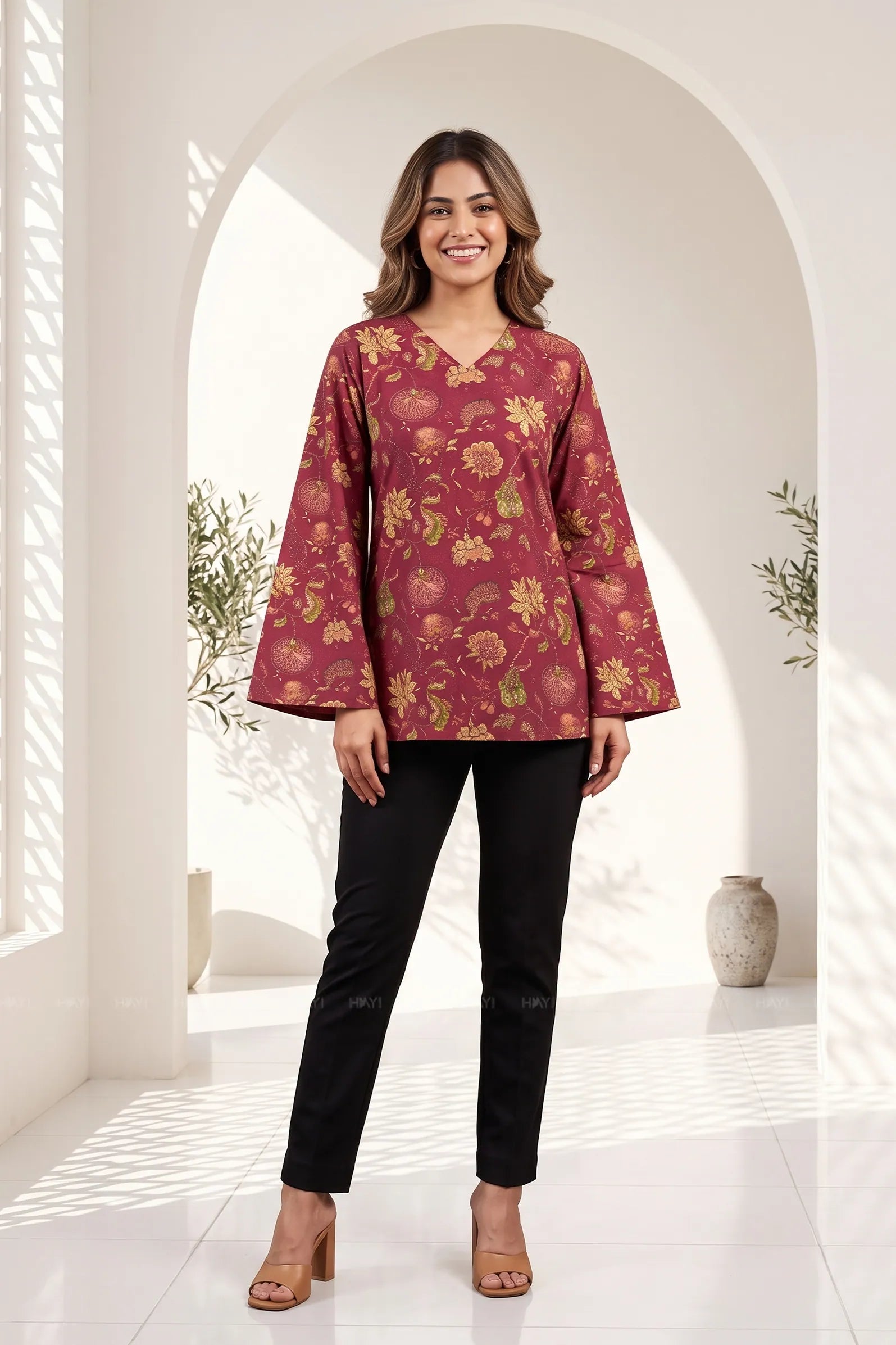 Wine Veil  Printed Short Kurta — shop and try on with AI characters