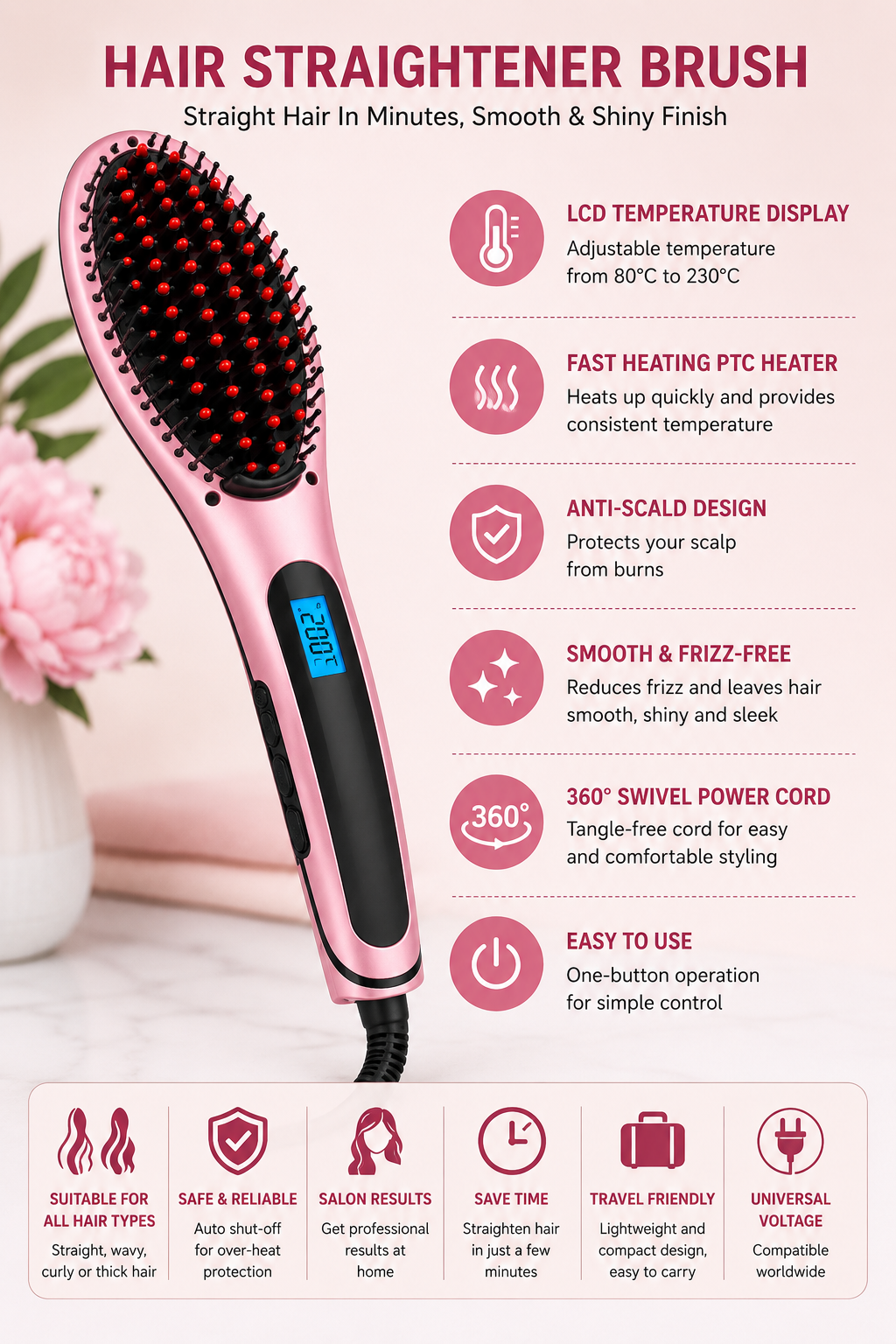 Electric Hair Straightener Brush — shop and try on with AI characters