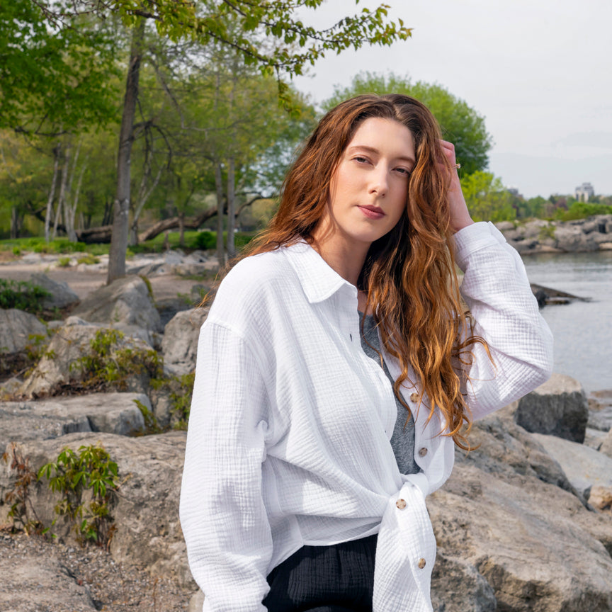 The Airy Gauze Relaxed Button-up Shirt — shop and try on with AI characters