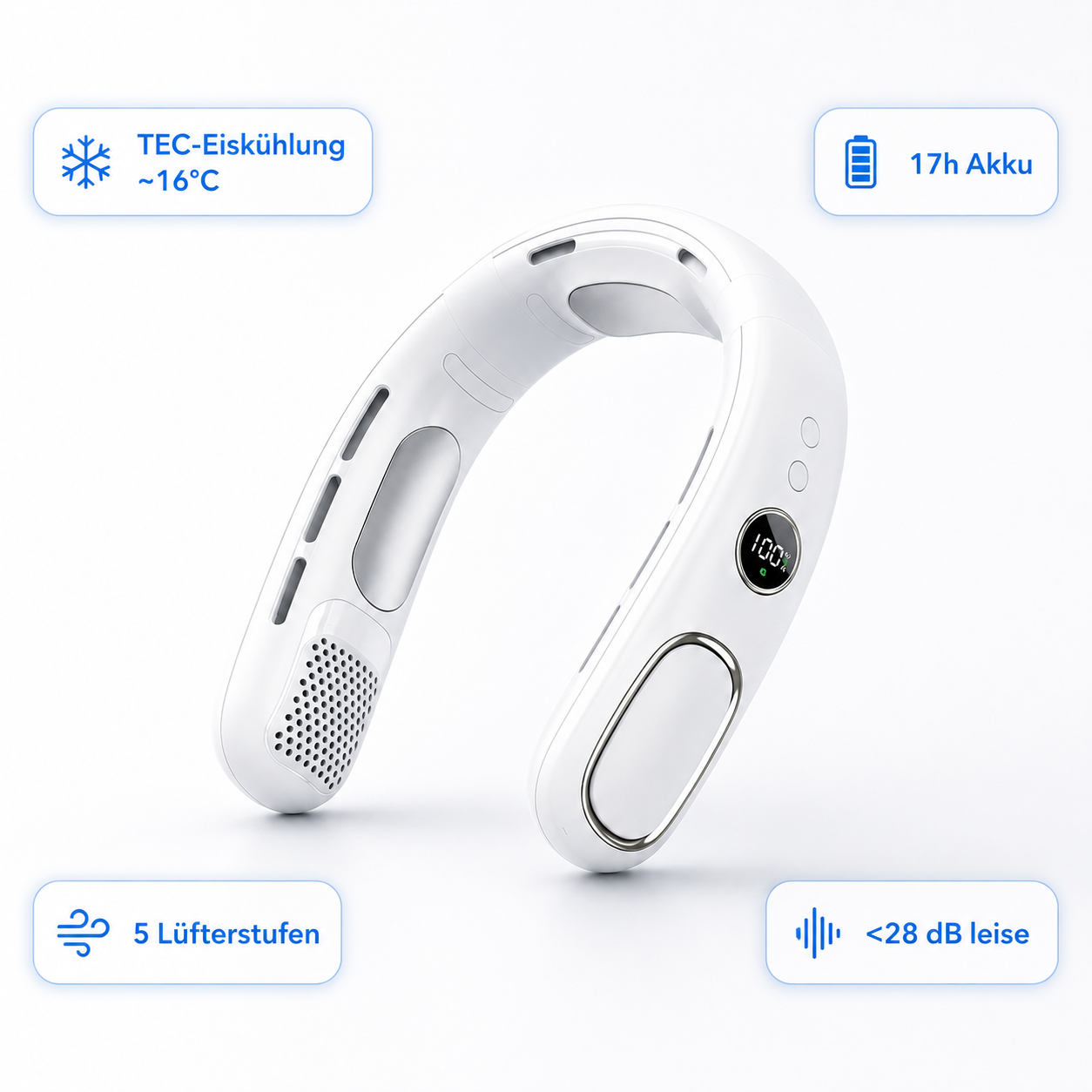 FrostBand | Tragbarer Halsventilator mit TEC-Eiskühlung & LED Display — shop and try on with AI characters