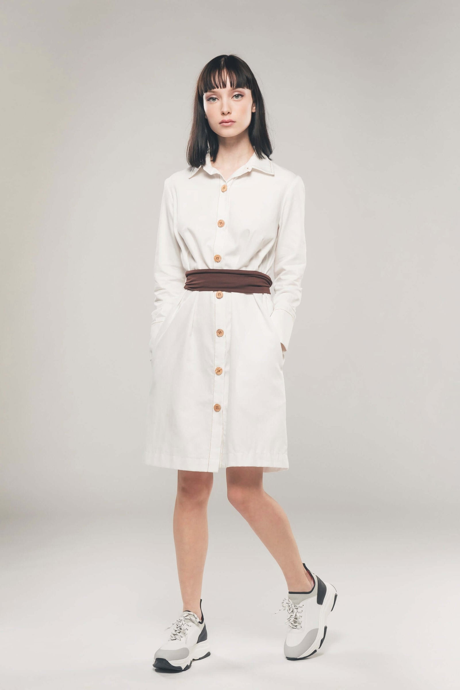 Structured Shirt Dress in White — shop and try on with AI characters
