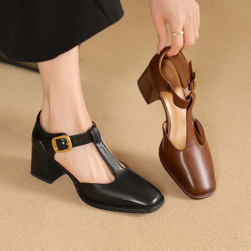 Marcele T-Strap Leather Pumps — shop and try on with AI characters