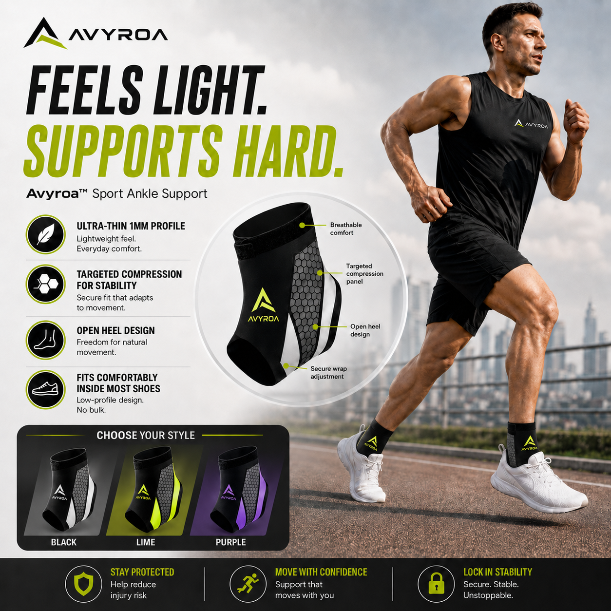 Avyroa™ Ankle Support Brace for Sprains and Stability Protection — shop and try on with AI characters