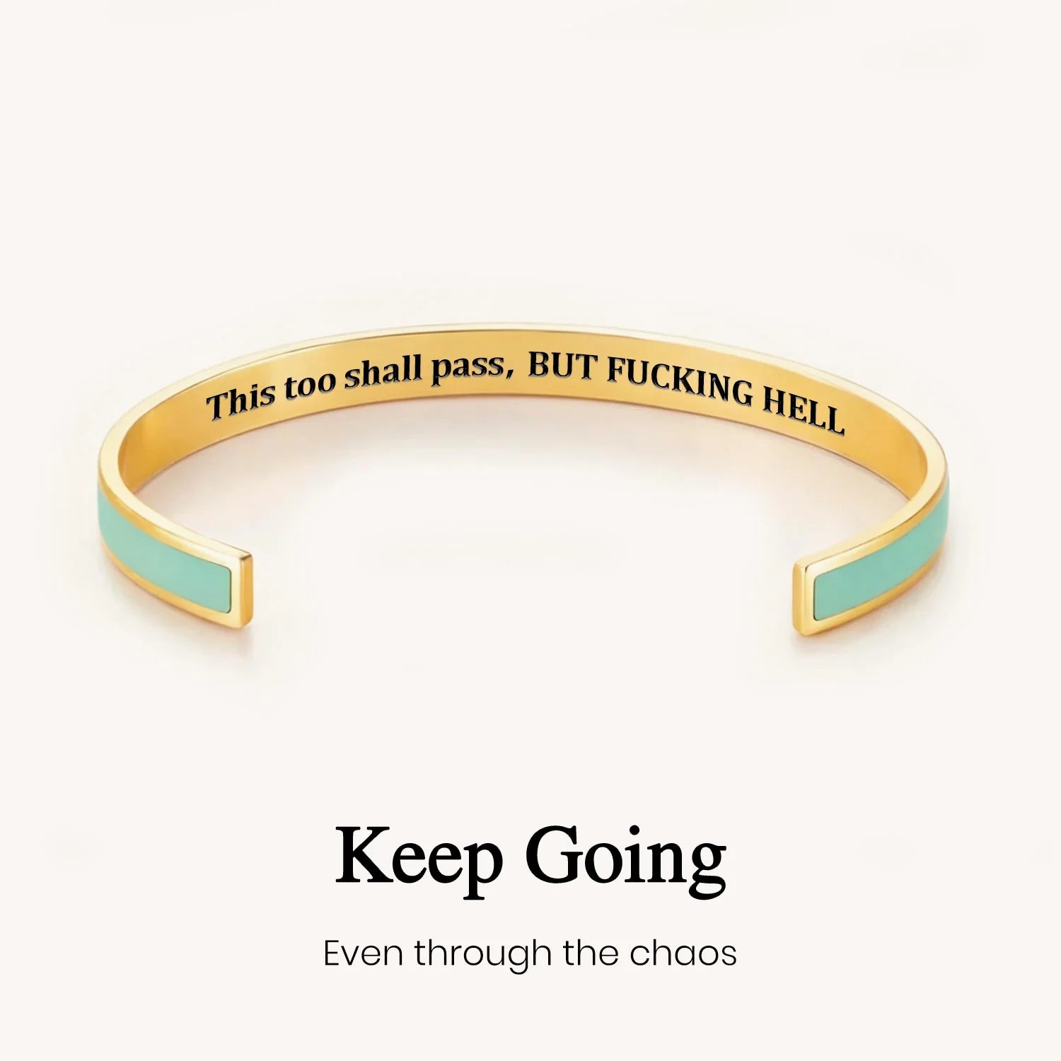 "This Too Shall Pass"Enamel Engraved Cuff Bangle — shop and try on with AI characters