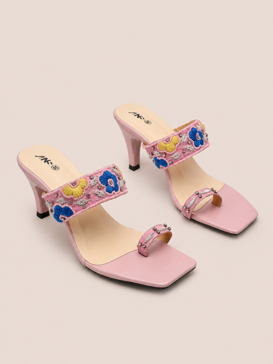 Nawabi Zaria Floral Embroidered High Heel Sandals | Nawabi Shoes — shop and try on with AI characters