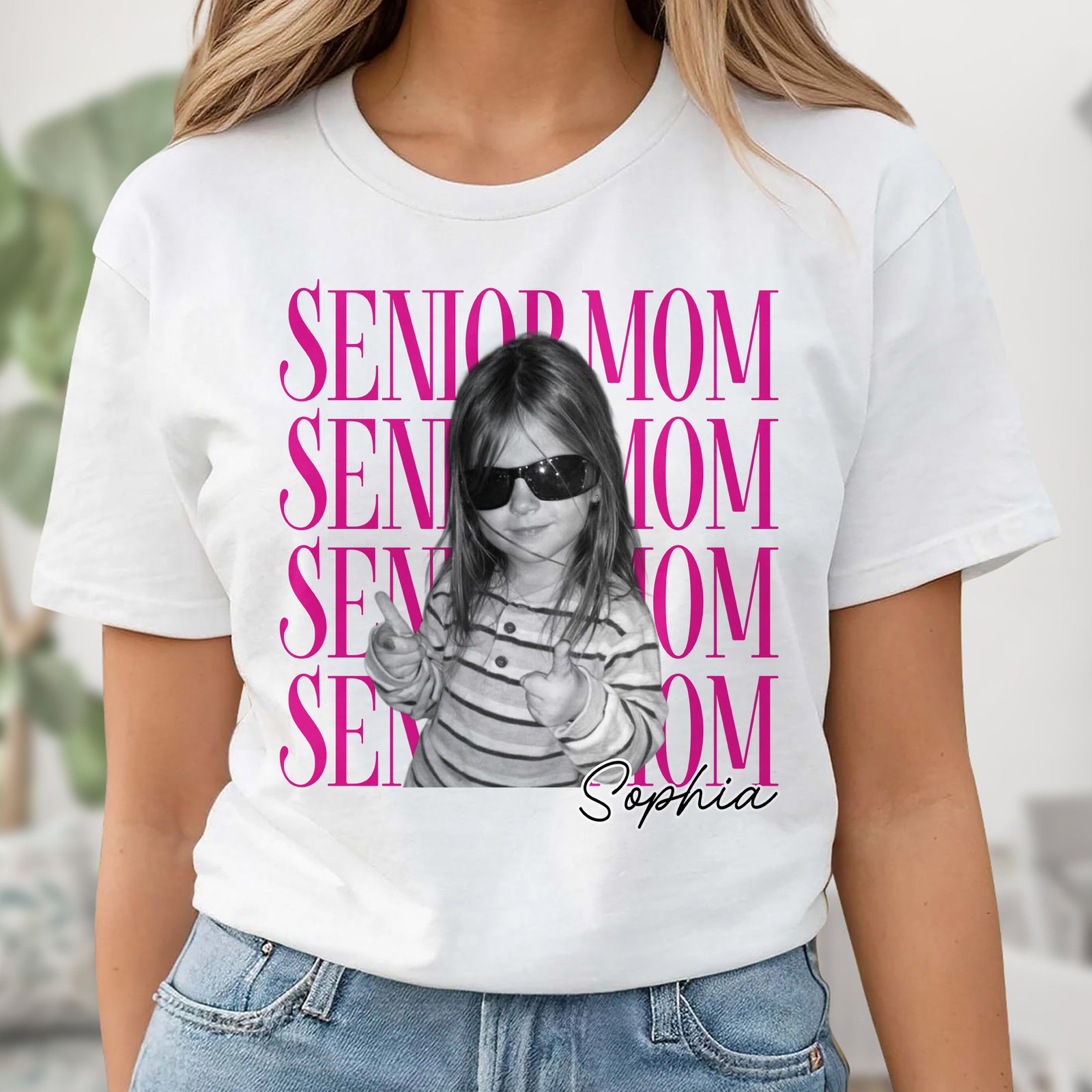 Senior Mom Custom Photo With Sunglasses And Stylish Text - Personalized Custom Unisex T-shirt, Hoodie - FAM1081_WBAS — shop and try on with AI characters