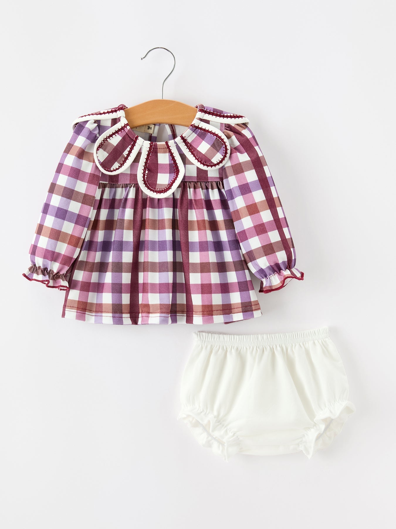 Fall Plaid Petals Collar Girls Bloomer Set — shop and try on with AI characters