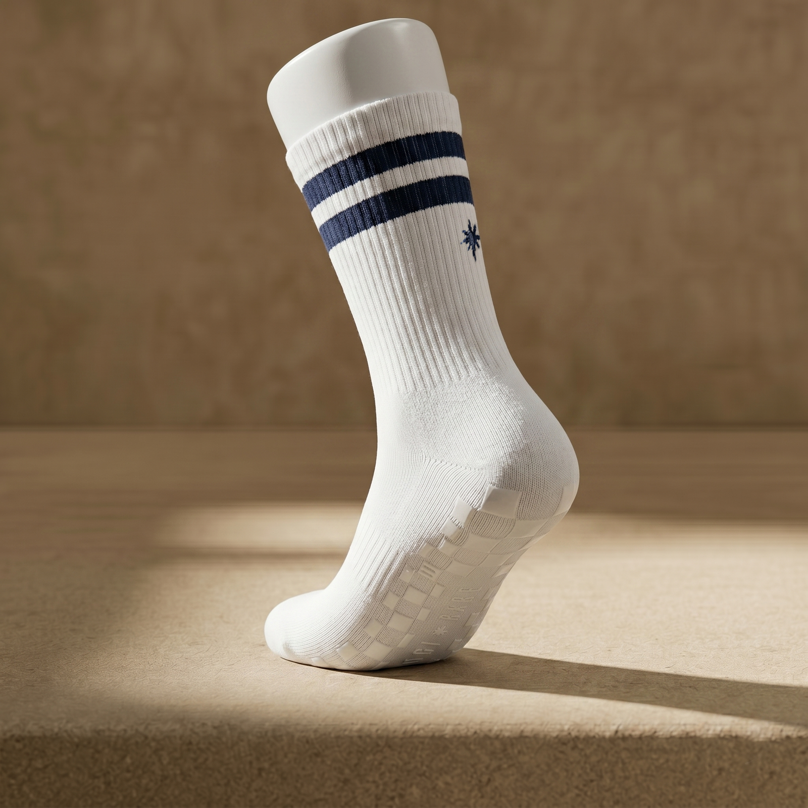 Eco Bamboo Pilates Grip Socks - Navy Double Stripe Crew — shop and try on with AI characters