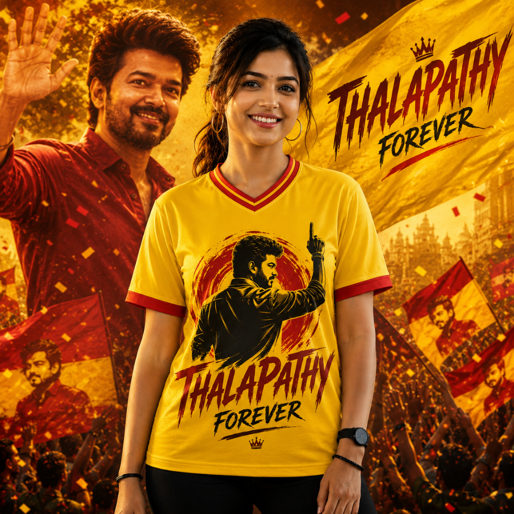 Thalapathy Forever Women's Fan Jersey | Premium Yellow Half Sleeve T-Shirt — shop and try on with AI characters