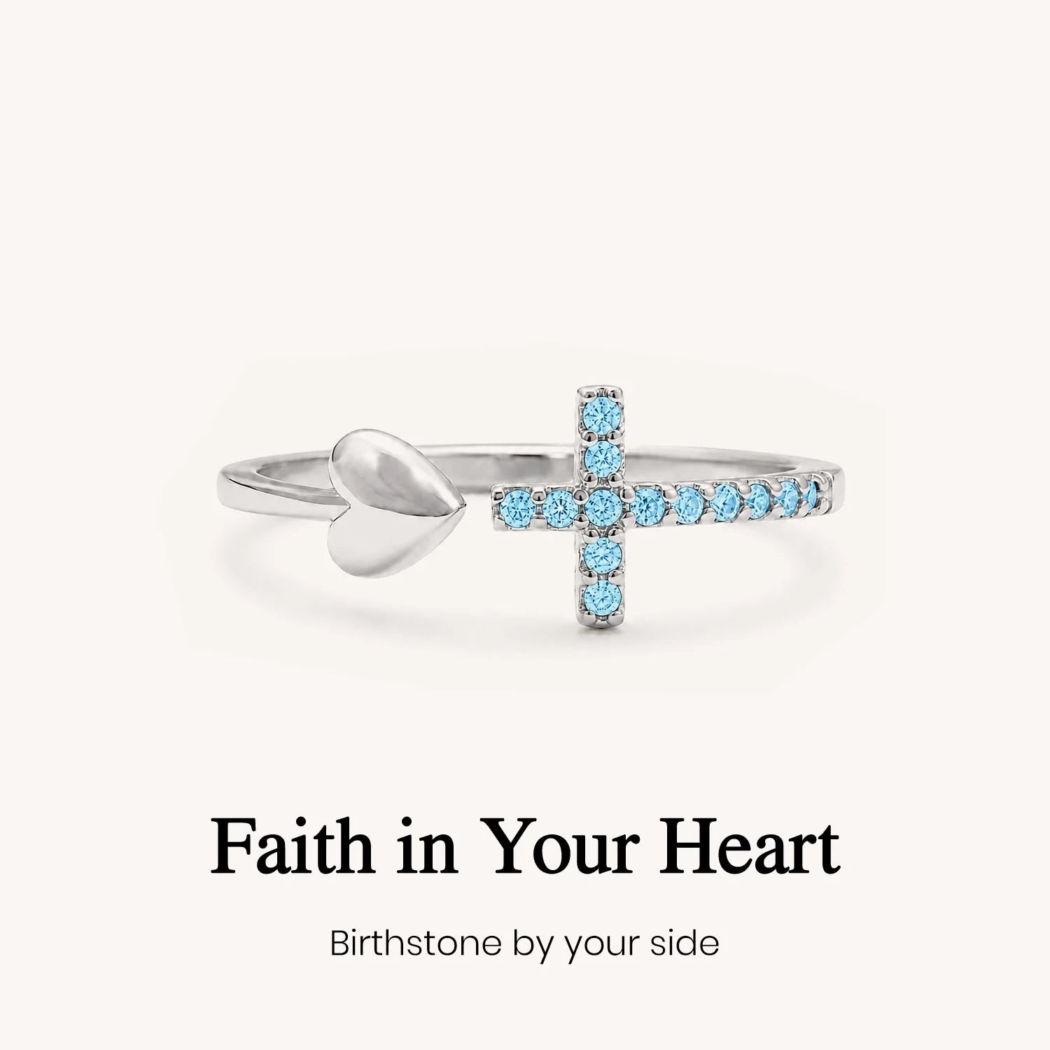 Cross & Heart  Birthstone Open Ring — shop and try on with AI characters