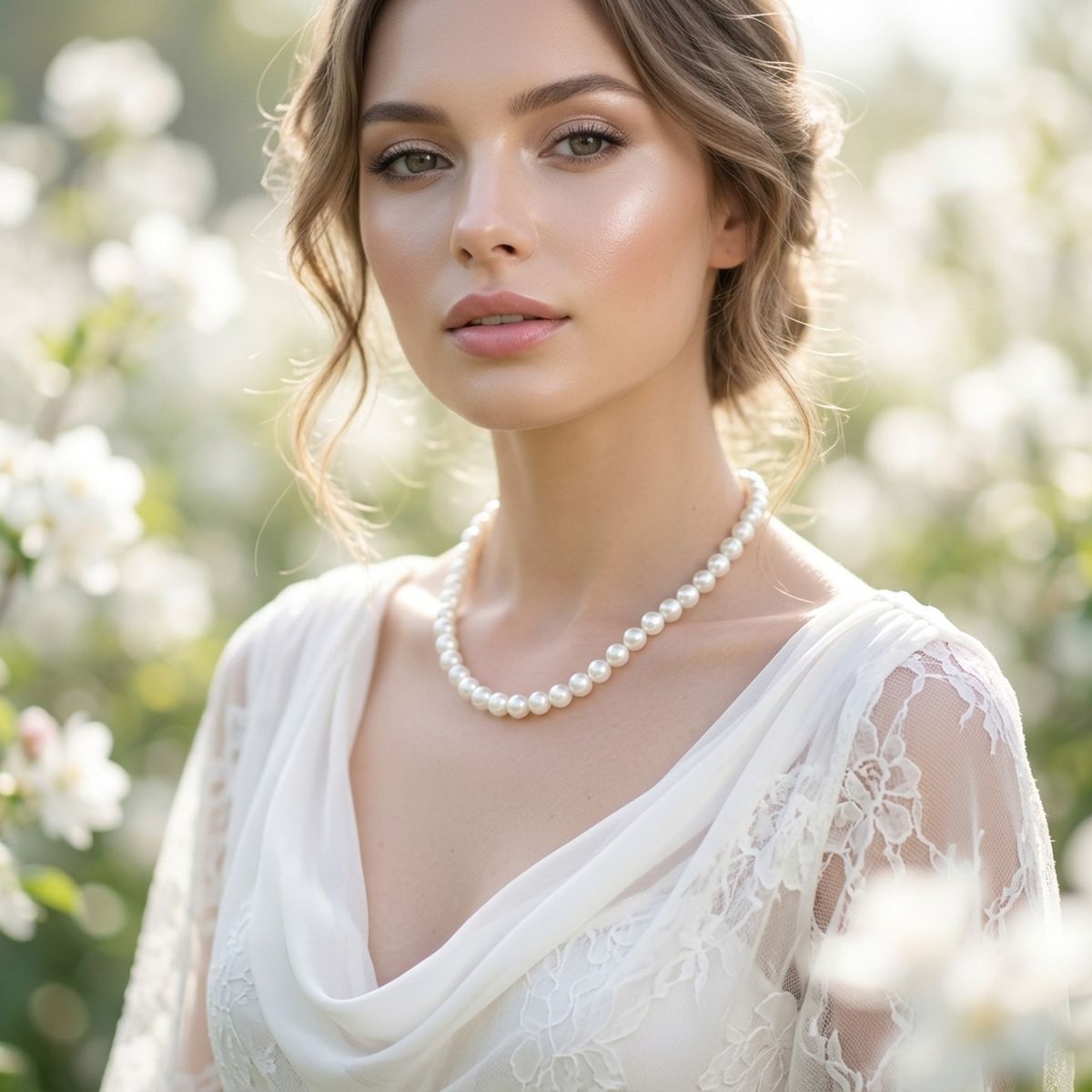 8mm White Glass Pearl with Hand Knot Necklace — shop and try on with AI characters