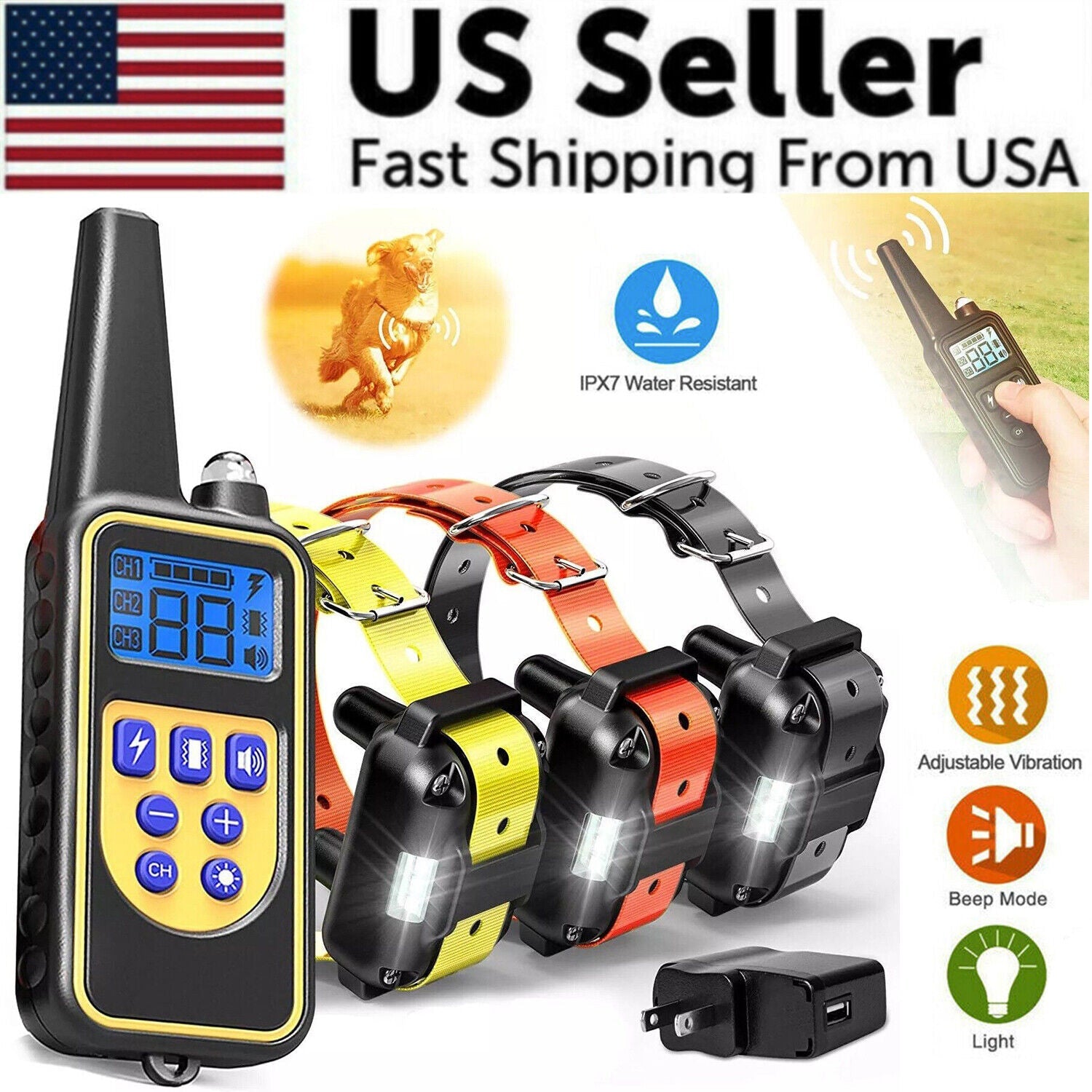 3000 FT Dog Training US Collar Rechargeable Remote Shock PET Waterproof Trainer — shop and try on with AI characters
