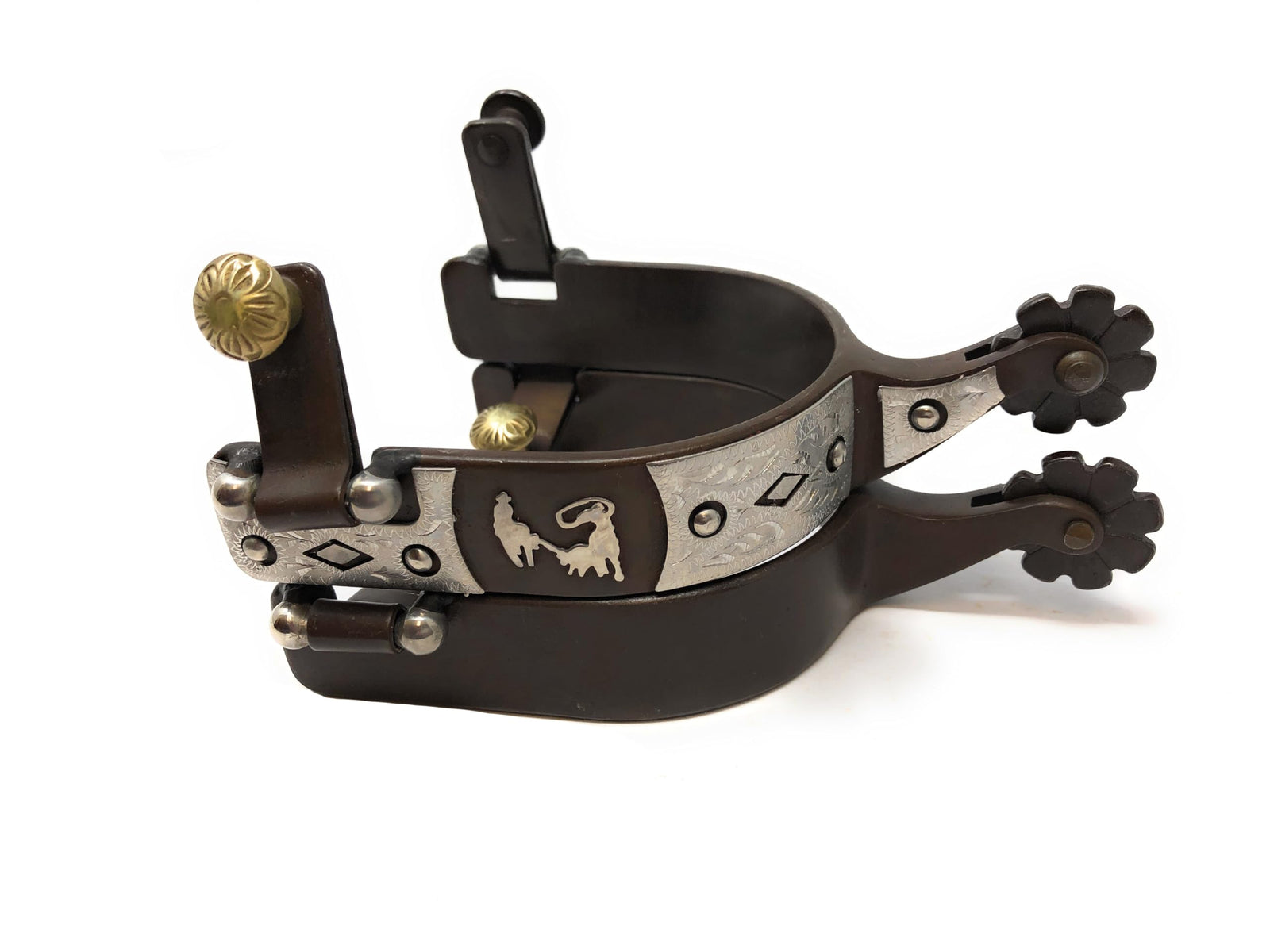 AJ Tack Mens Brown Antique Team Roping Offset Spurs — shop and try on with AI characters