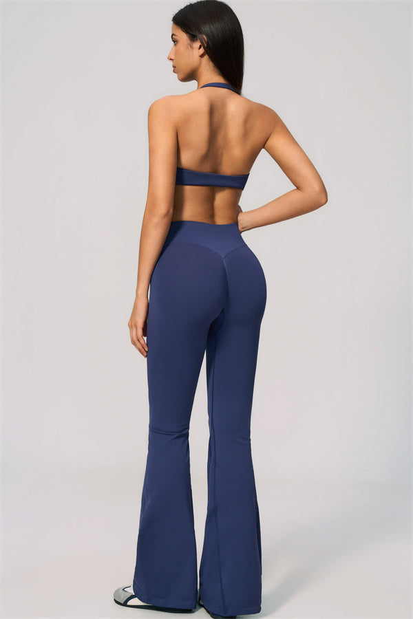 The Velvetine Halter Sports Bra Flared Leggings 2-Piece Set — shop and try on with AI characters