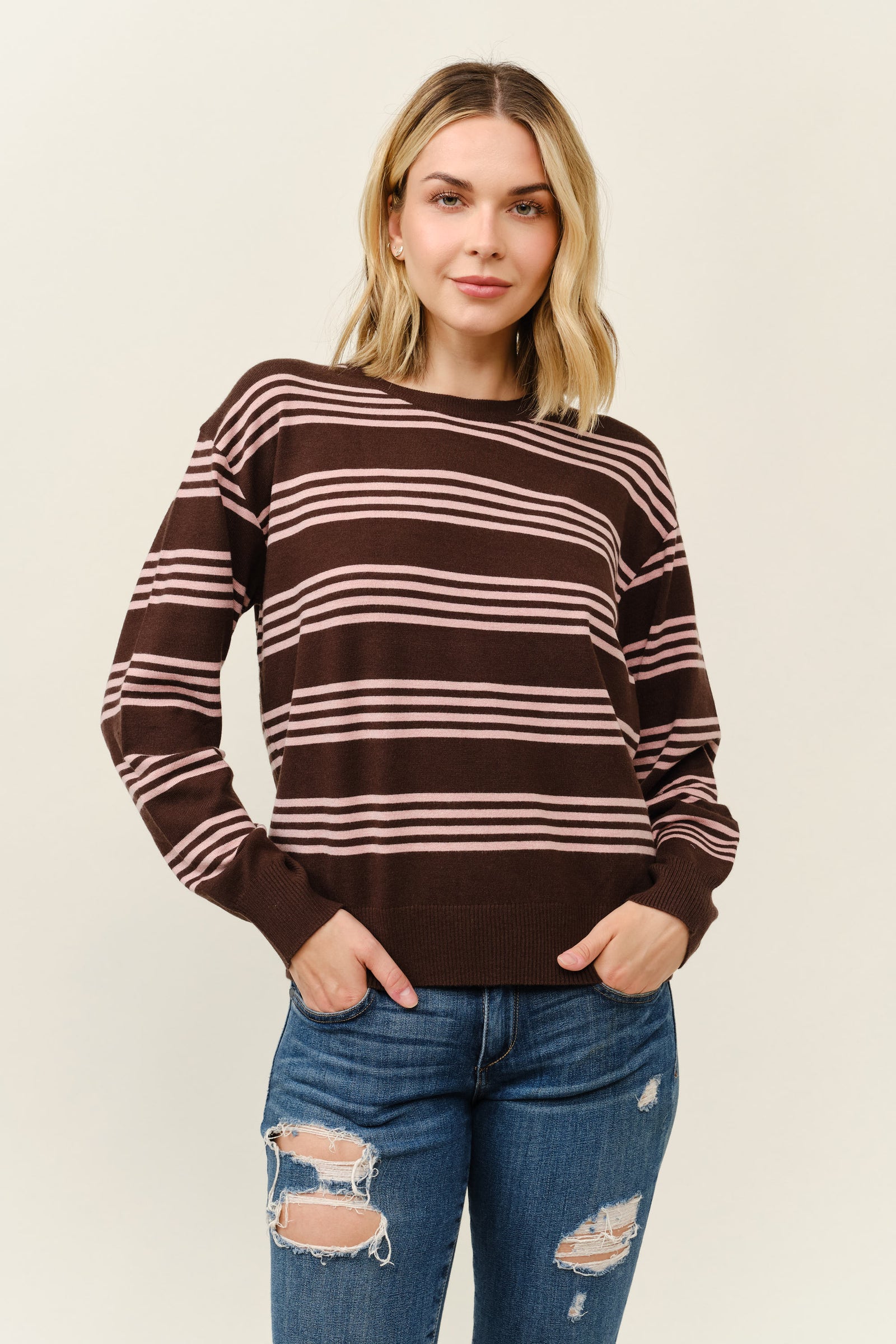 Cielo Women's Color Stripe Pull Over Sweater Top - SW2860 — shop and try on with AI characters