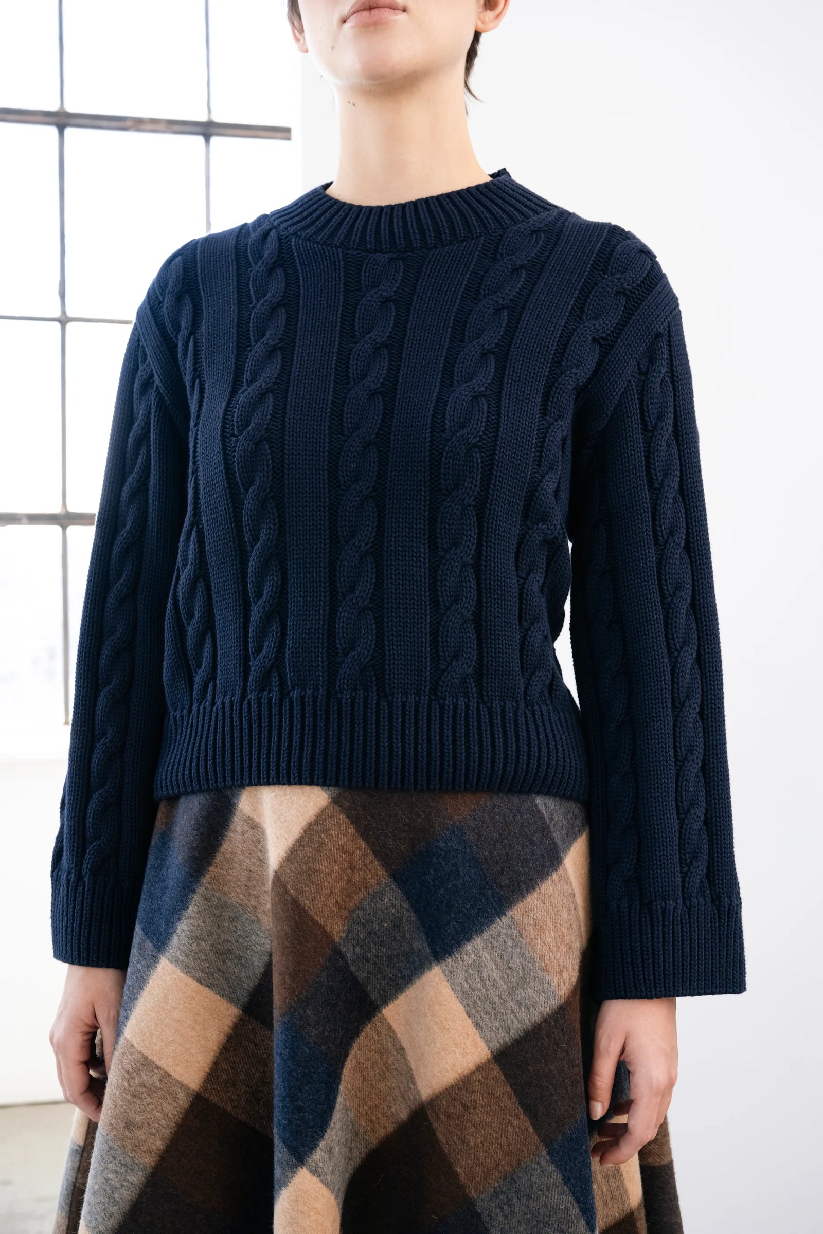 Chelsea Cropped Cable Knit — shop and try on with AI characters
