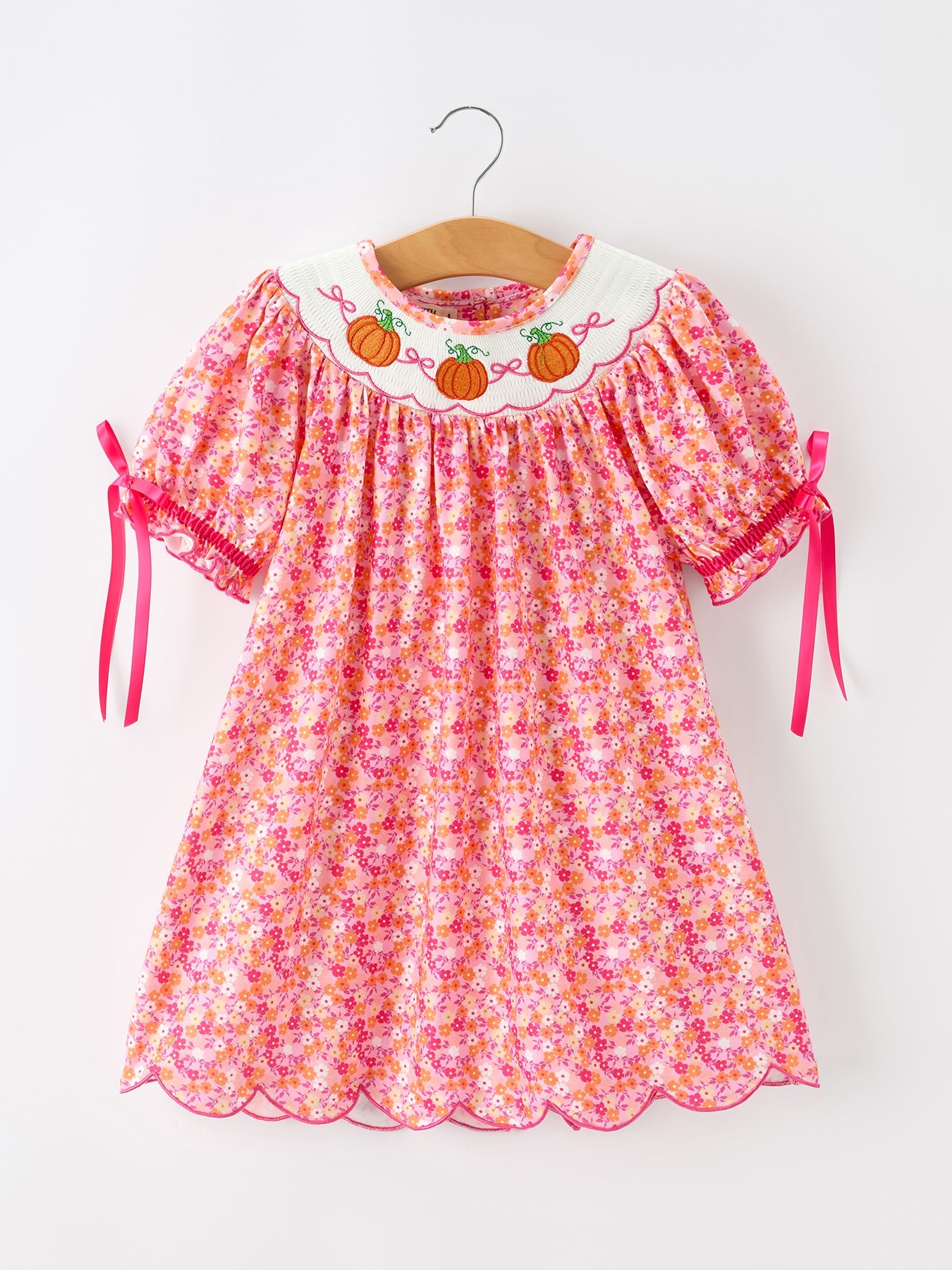 Girls Halloween & Thanksgiving Hot Pink Smocked Twirl Dress — shop and try on with AI characters