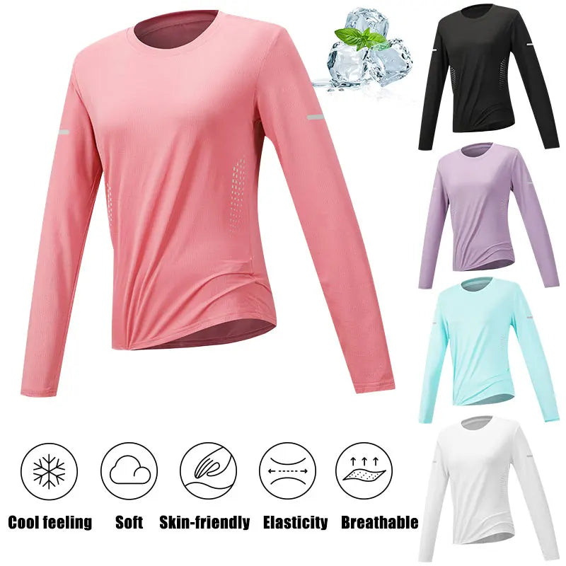 Women’s Quick Dry Long Sleeve Running Shirt Lightweight Sun Protection Fitness T-Shirt — shop and try on with AI characters