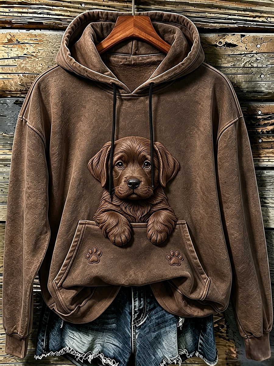 Women's Cute Baby Labrador Retriever & Paws Print Cozy Hoodie — shop and try on with AI characters