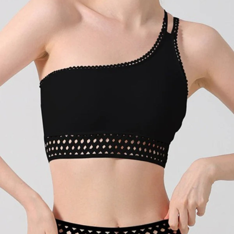 One-Shoulder Yoga Sports Bra | Soft Support & Natural Hold — shop and try on with AI characters