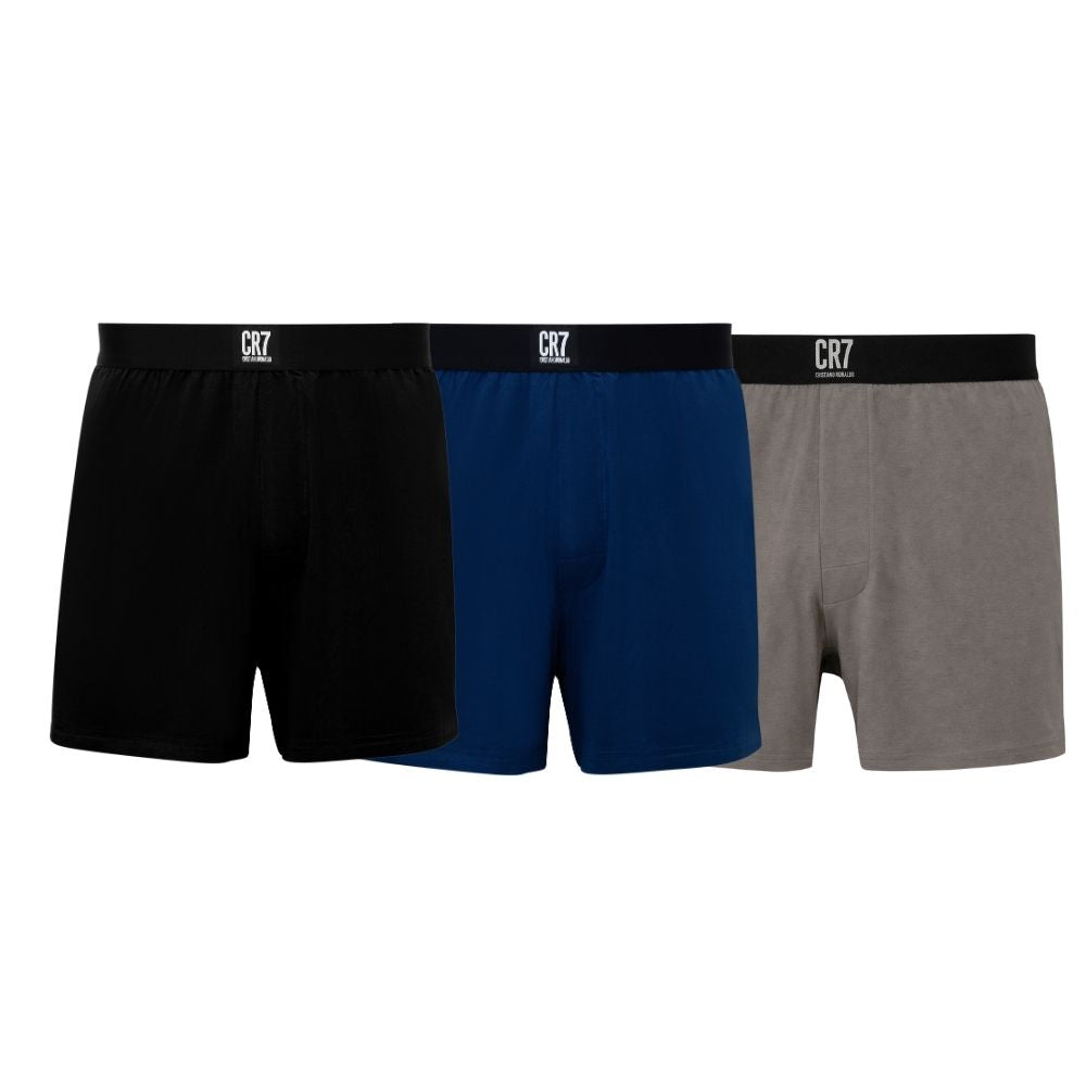 CR7-Boxers Homem Pack de 3 Boxers em Modal – Corte Largo, Perna Mais Comprida e Máximo Conforto, Preto, Cinza Azul — shop and try on with AI characters