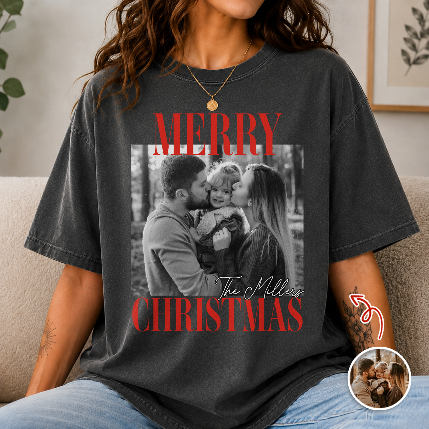 Custom Family Photo Merry Christmas Comfort Shirt LM32 669807 — shop and try on with AI characters