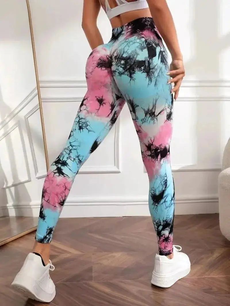 Tie-Dye Seamless High-Waist Yoga Pants — Lift, Sculpt & Move in Style — shop and try on with AI characters