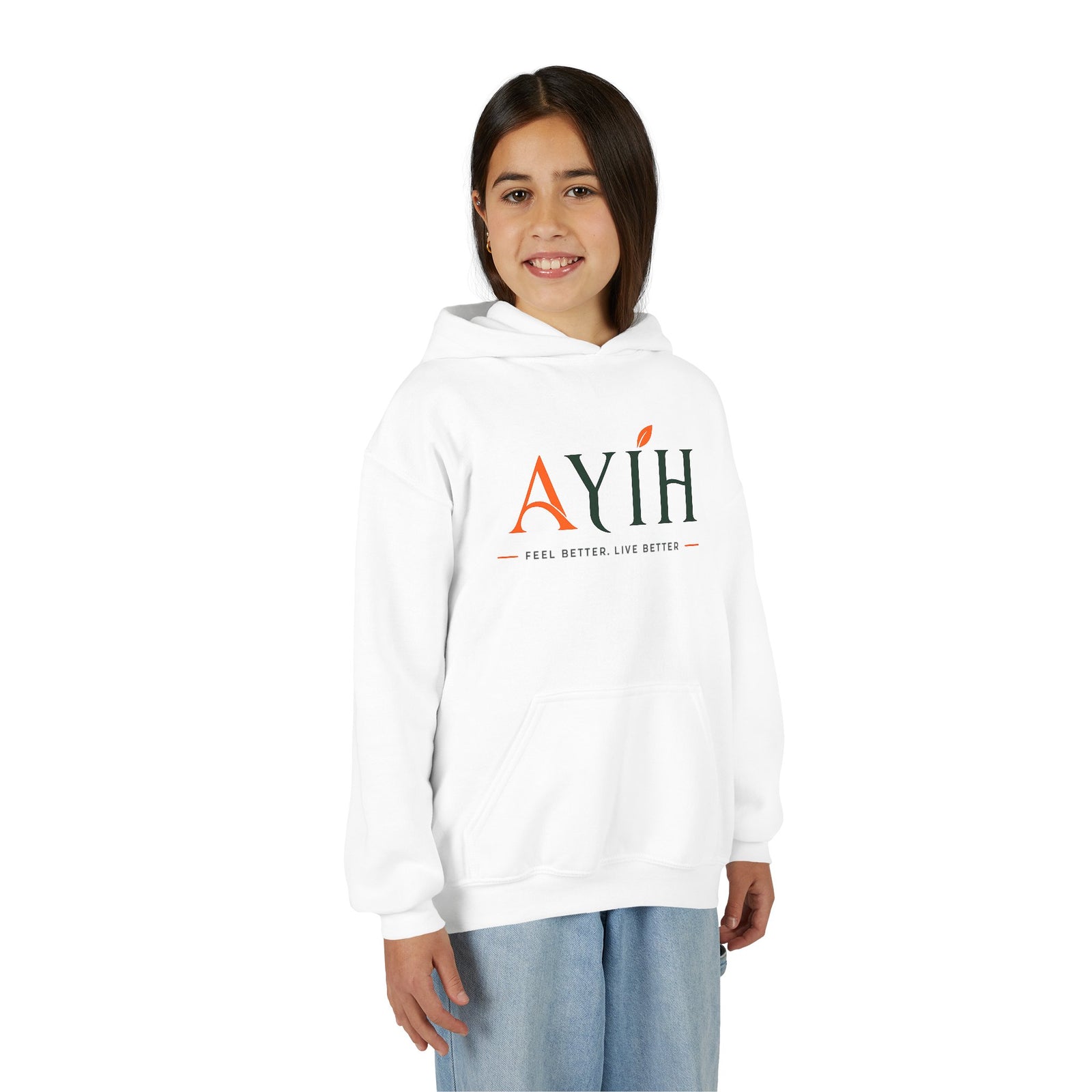 AYIH Logo Hoodie — Kids Unisex Pullover Sweatshirt, Minimal Lifestyle Graphic — shop and try on with AI characters