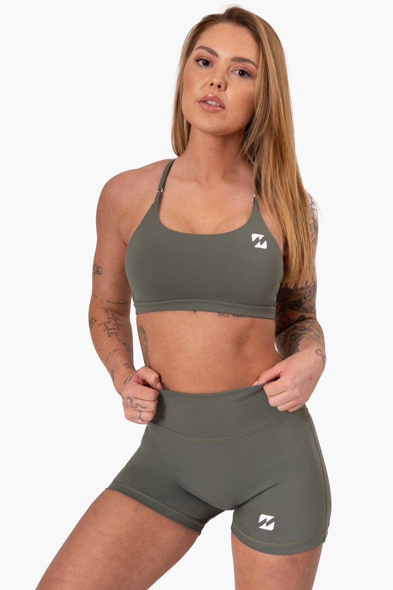 Eternal Olive Green Gym Shorts™ — shop and try on with AI characters