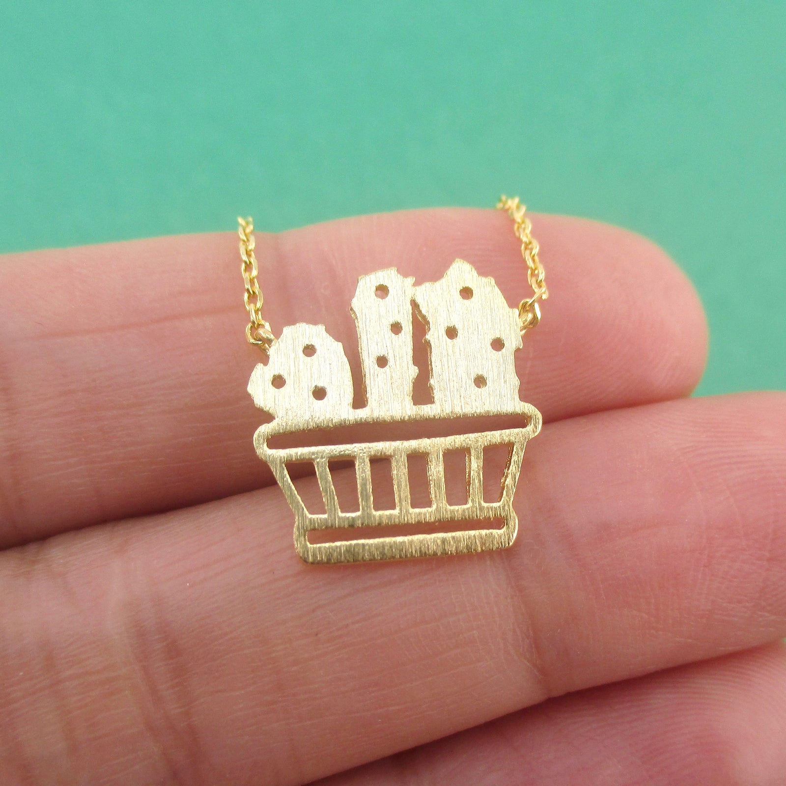 Plant Themed Box of Succulents Pendant Botany Necklace in Gold — shop and try on with AI characters