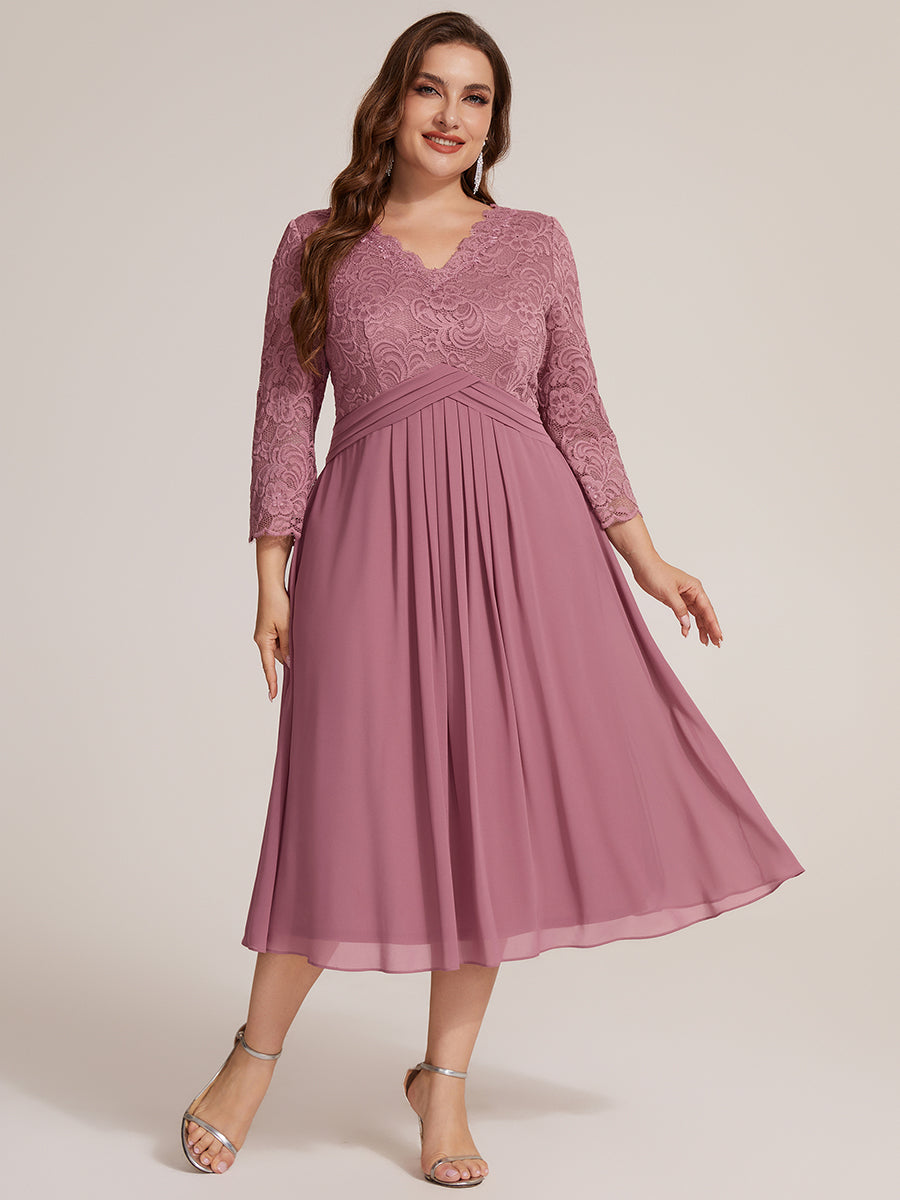 Plus Size Lace Fitted Sleeve Wedding Guest Dress — shop and try on with AI characters