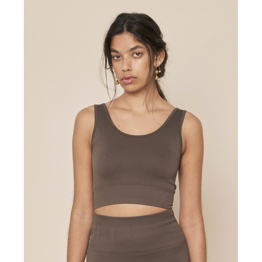 Soft Rib Seamless Crop Top - Coco Powder — shop and try on with AI characters