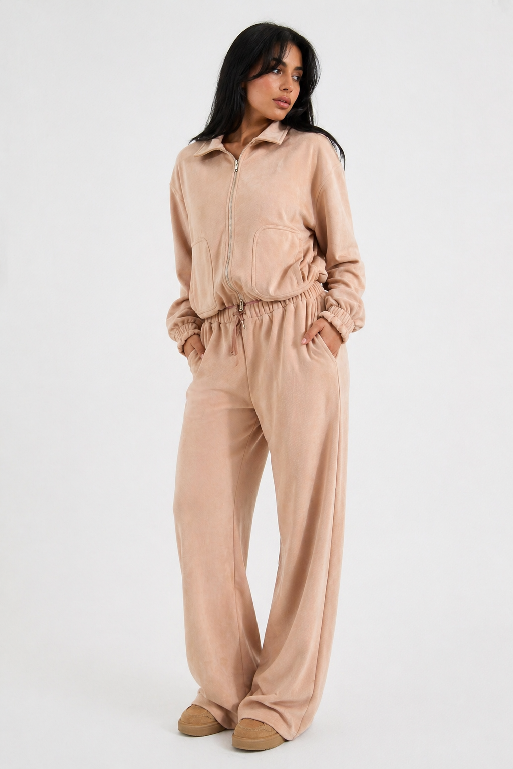 Tall Velour Wide Leg Set - Camel — shop and try on with AI characters