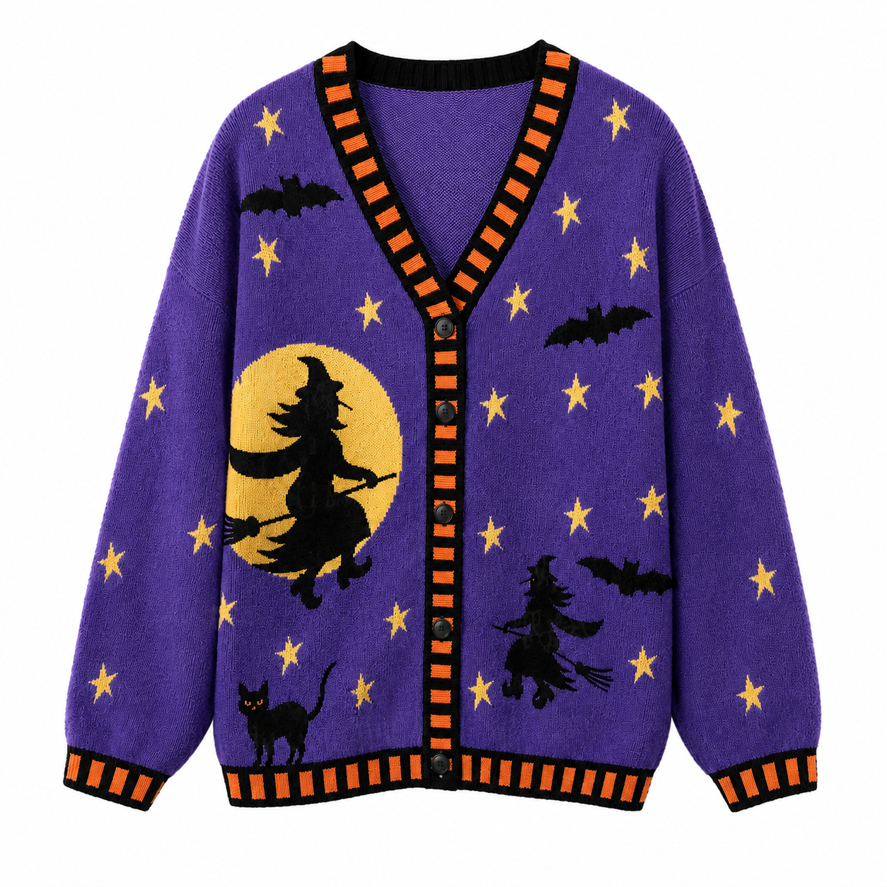 Vintage Halloween Spooky Season Cardigan – Cozy Knit Sweater with Halloween Graphic — shop and try on with AI characters